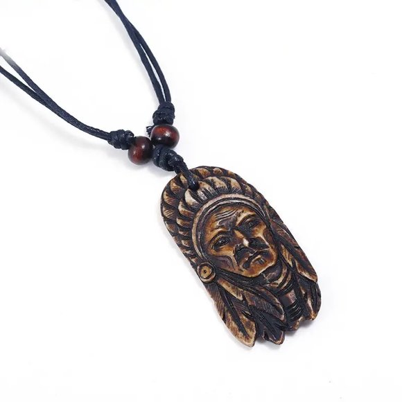 Retro Indian Head Portrait Men's Necklace - Picture 1 of 4